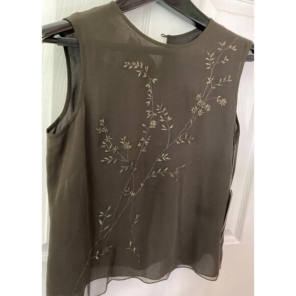 Jones New York Moss Dark Green Floral Blouse Tank Top Sleeveless Camisole 10 - Picture 1 of 13